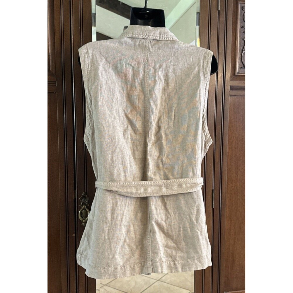 Nicole Miller New York Linen Blend Utility Safari Vest Beige Khaki Size L Boho - Picture 2 of 7